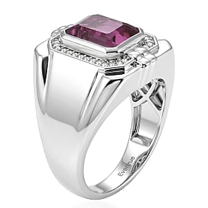 EverTrue African Lilac Quartz, White Zircon Men's Ring in Platinum Bond (Size 10.0) 4.10 ctw