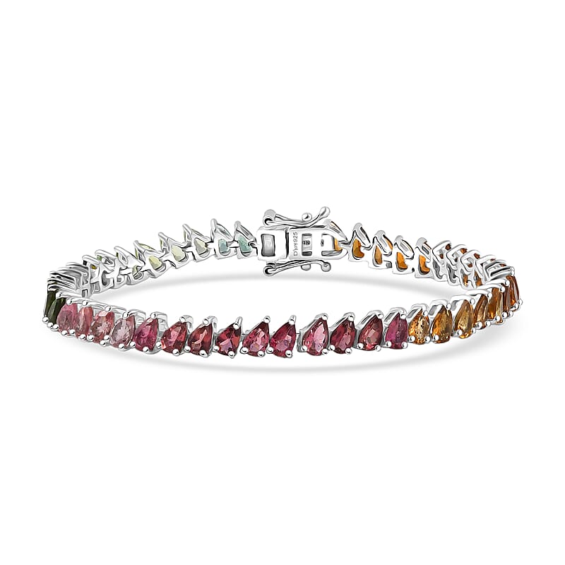 D'Joy Premium Multi-Tourmaline 8.80 ctw Shades of Life Bracelet in Rhodium Over Sterling Silver (6.50 In)