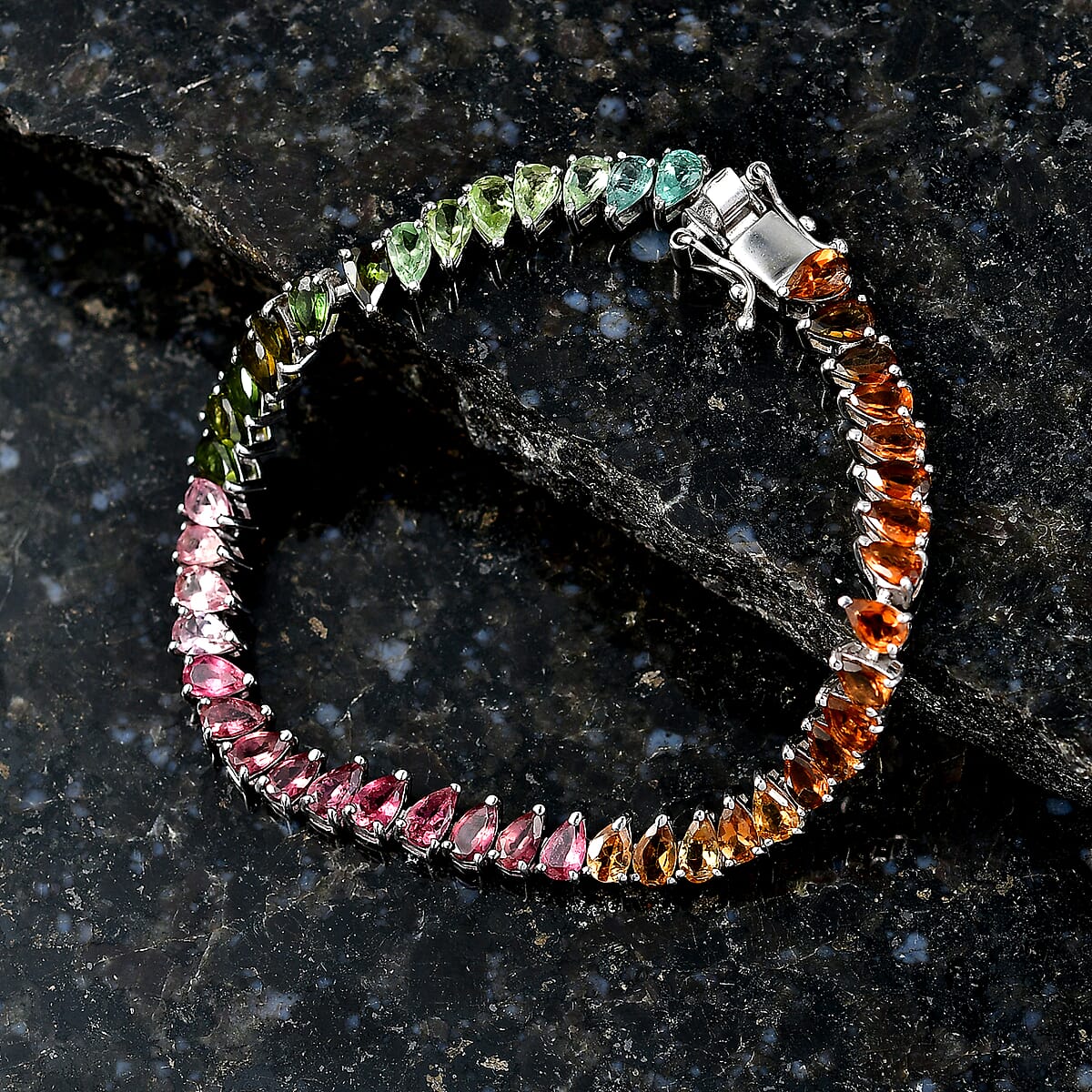 D'Joy Premium Multi-Tourmaline 8.80 ctw Shades of Life Bracelet in Rhodium Over Sterling Silver (6.50 In) (Del. In 8-10 Days) image number 1