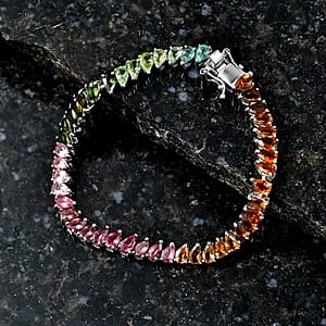D'Joy Premium Multi-Tourmaline 8.80 ctw Shades of Life Bracelet in Rhodium Over Sterling Silver (6.50 In) (Del. In 8-10 Days)