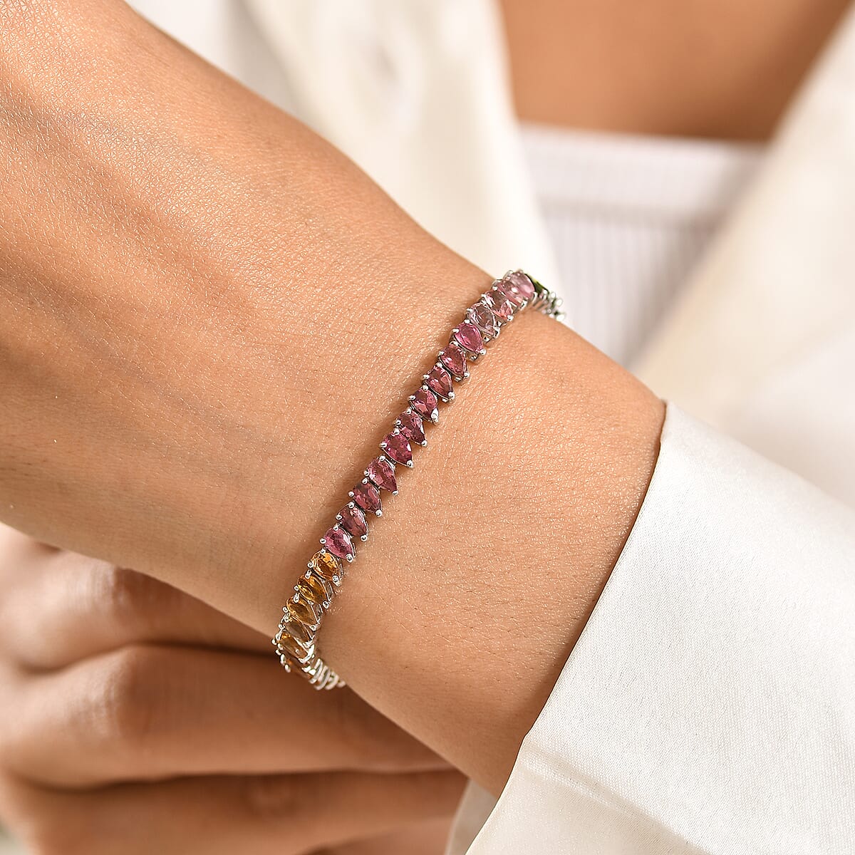 D'Joy Premium Multi-Tourmaline 8.80 ctw Shades of Life Bracelet in Rhodium Over Sterling Silver (6.50 In) (Del. In 8-10 Days) image number 2