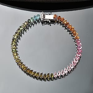 D'Joy Premium Multi Tourmaline 10.20 ctw Bracelet in Rhodium Over Sterling Silver (7.25 In)