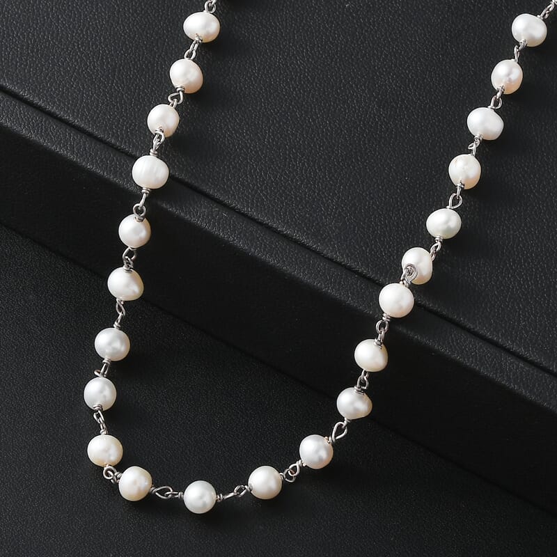 EverTrue Freshwater Pearl Beaded Necklace in Stainless Steel 20 Inches