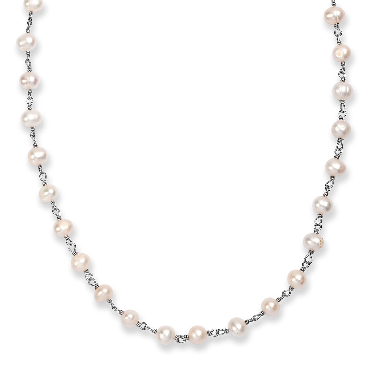 EverTrue Freshwater Pearl Beaded Necklace in Stainless Steel 20 Inches image number 3