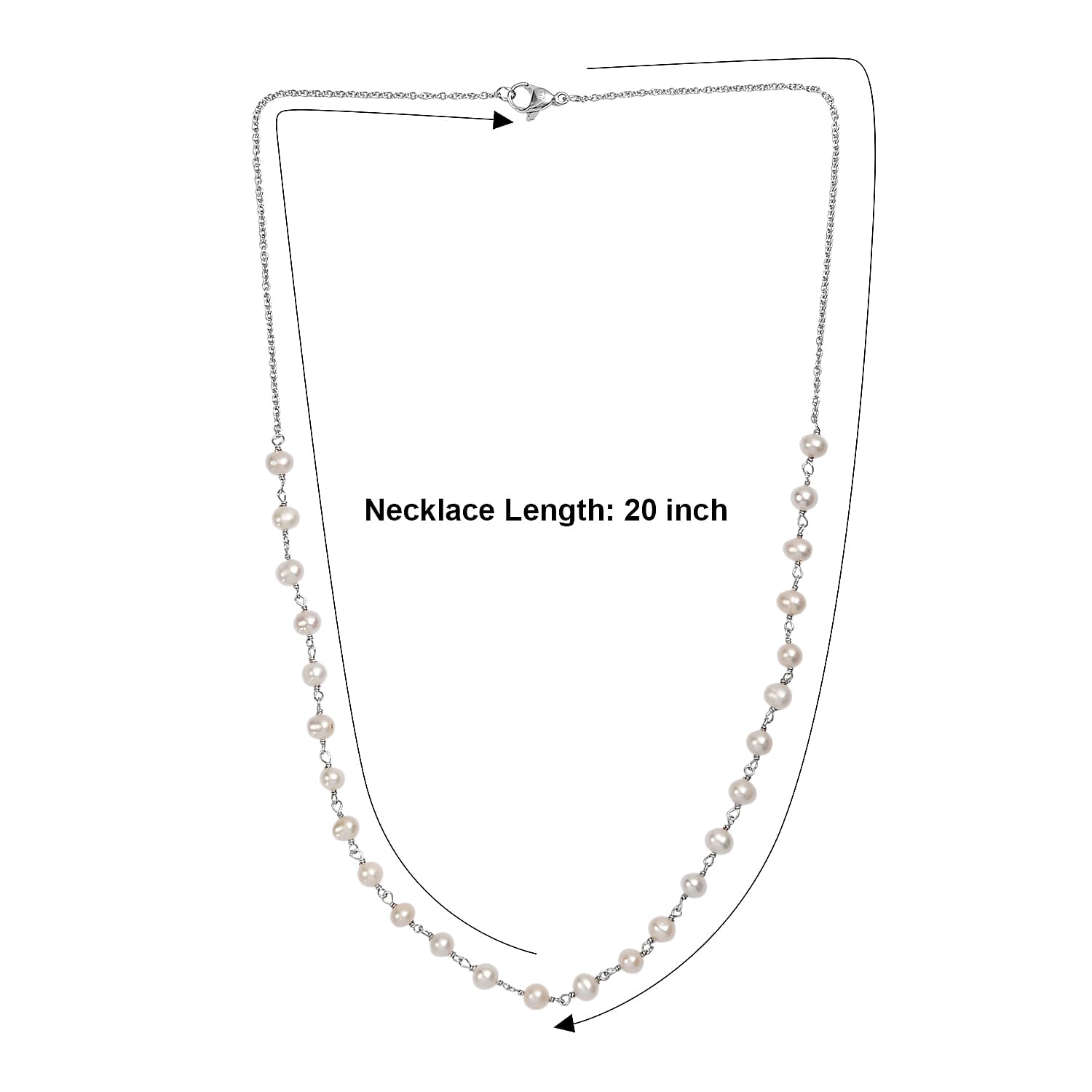 EverTrue Freshwater Pearl Beaded Necklace in Stainless Steel 20 Inches