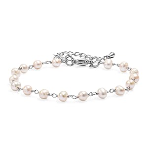 EverTrue Fresh Water Pearl Beaded Bracelet in Stainless Steel 7.25-9.25 In