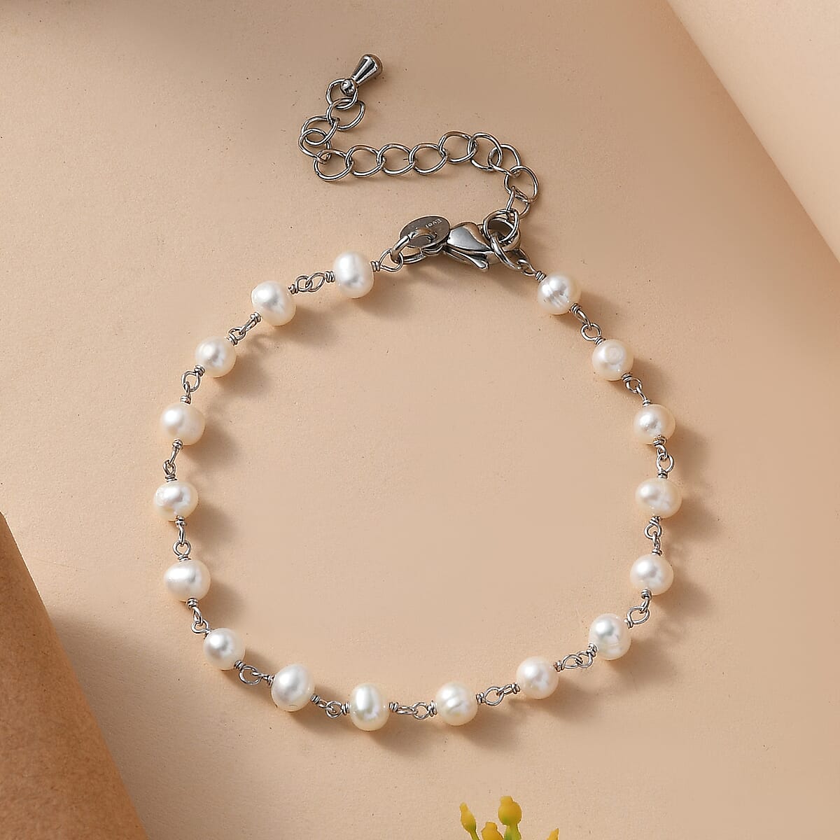 EverTrue Fresh Water Pearl Beaded Bracelet in Stainless Steel 7.25-9.25 In image number 1