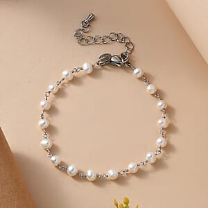 EverTrue Fresh Water Pearl Beaded Bracelet in Stainless Steel 7.25-9.25 In