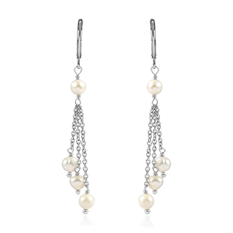 EverTrue Freshwater Pearl Beaded Earrings in Stainless Steel