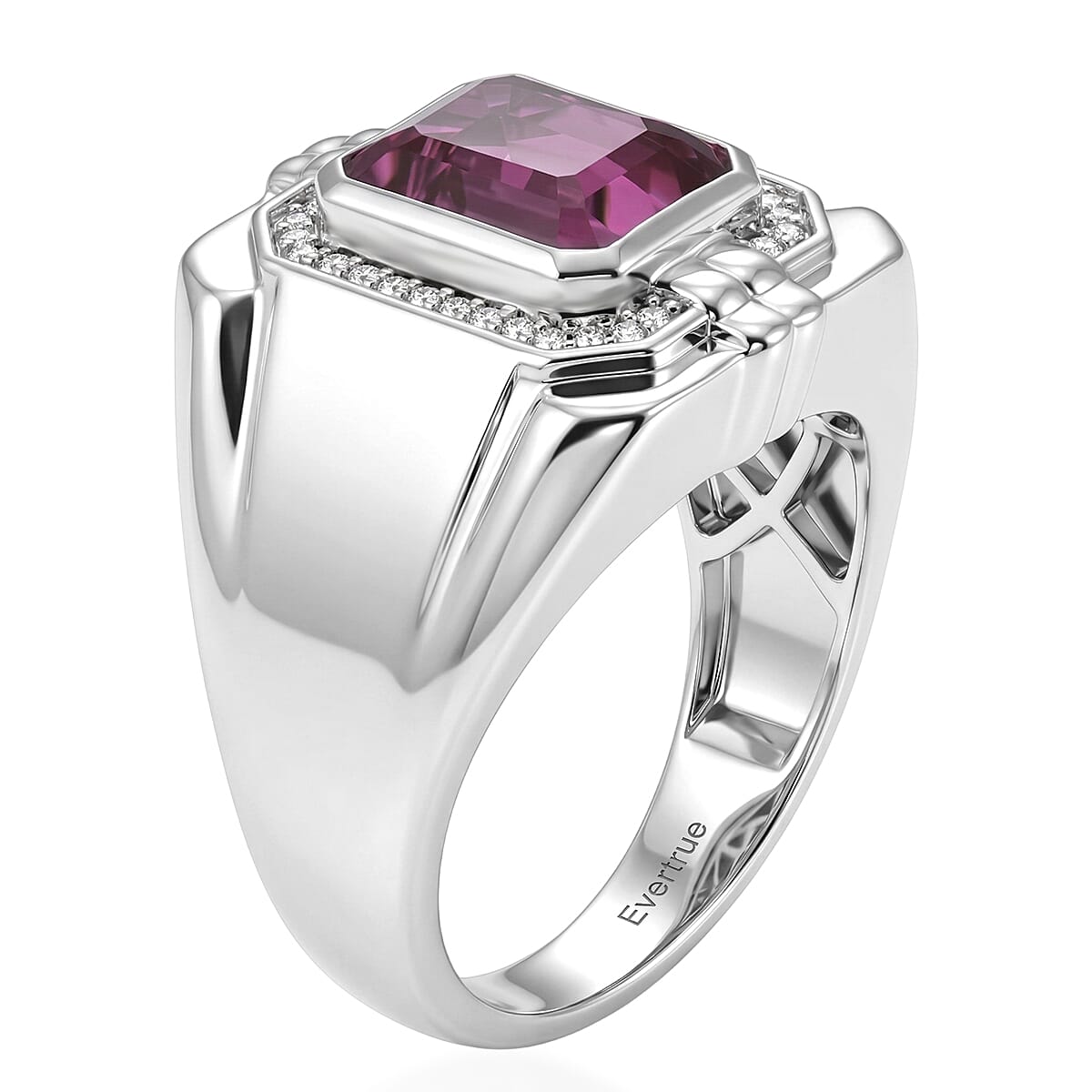 EverTrue African Lilac Quartz (Triplet) and White Zircon 4.10 ctw Men's Ring in Platinum Bond (Size 14.0)