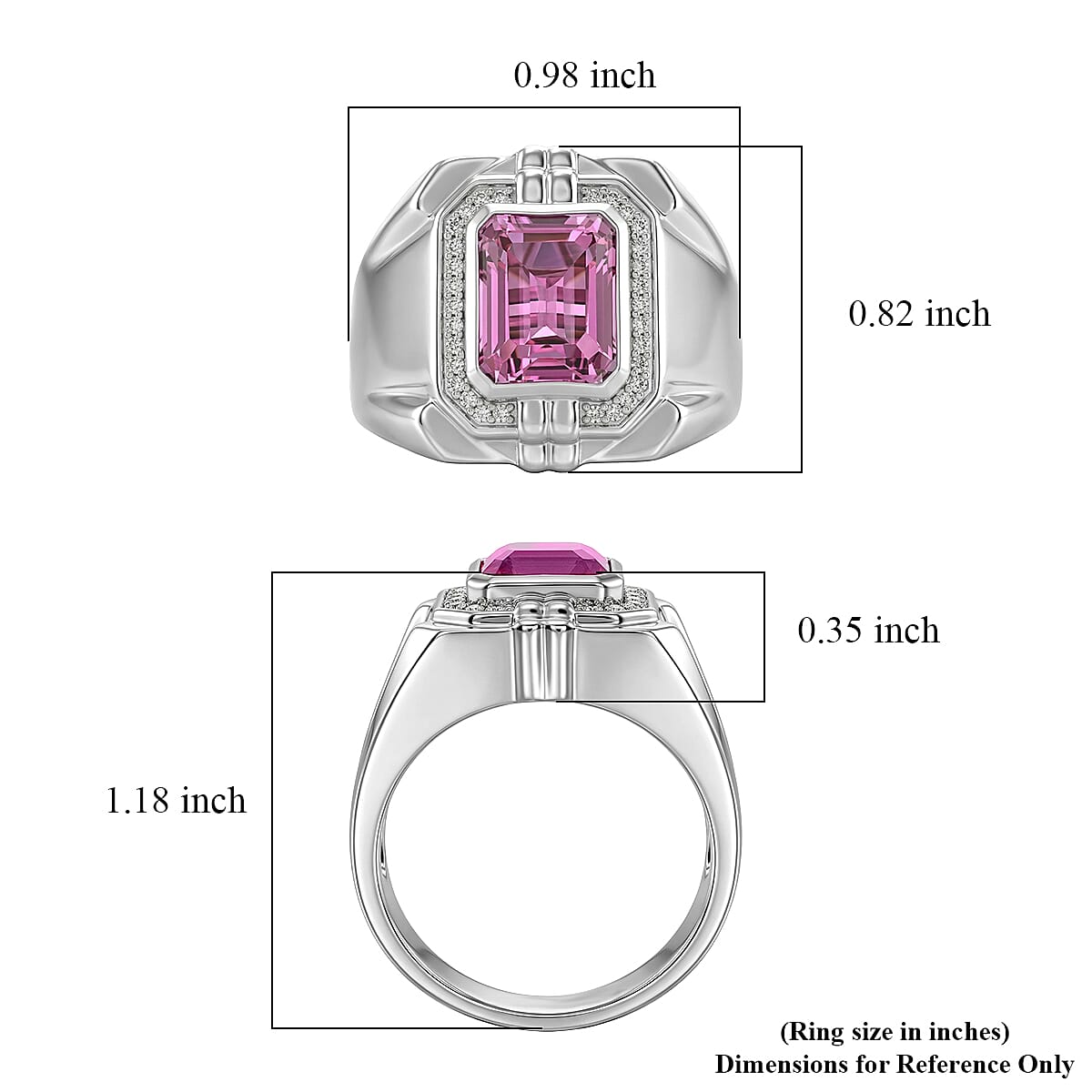 EverTrue African Lilac Quartz (Triplet) and White Zircon 4.10 ctw Men's Ring in Platinum Bond (Size 14.0)