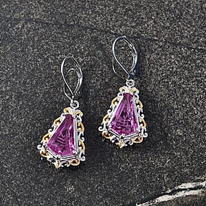 EverTrue African Lilac Quartz (Triplet) 8.00 ctw Lever Back Earrings in 18K Yellow Gold Plated and Platinum Bond