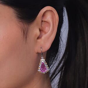 EverTrue African Lilac Quartz (Triplet) 8.00 ctw Lever Back Earrings in 18K Yellow Gold Plated and Platinum Bond