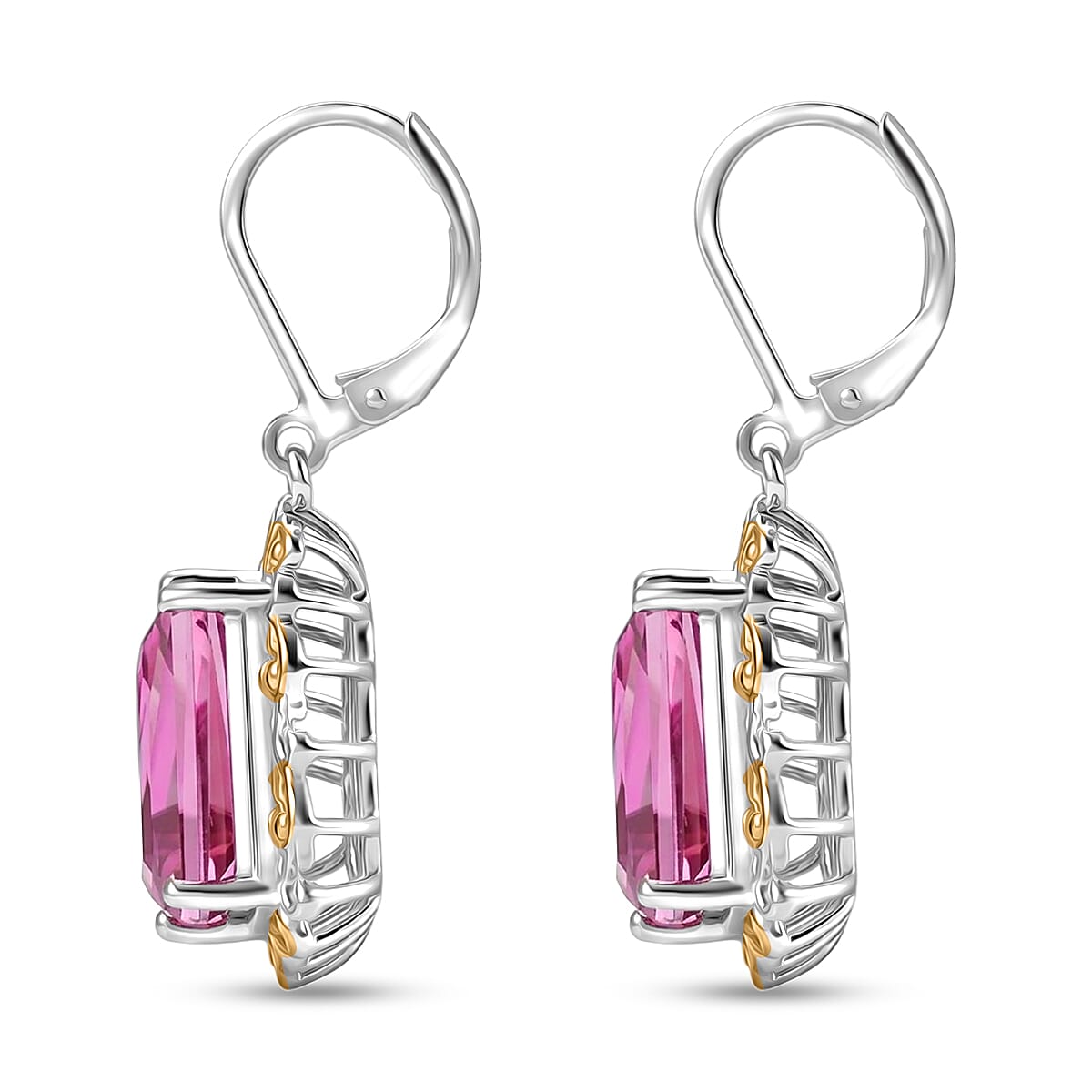 EverTrue African Lilac Quartz (Triplet) 8.00 ctw Lever Back Earrings in 18K Yellow Gold Plated and Platinum Bond image number 3