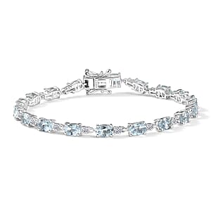 Premium Mangoro Santo Aquamarine and Luxuriant Lab Grown Diamond G-H SI 8.35 ctw Bracelet in Rhodium Over Sterling Silver (7.25 In)
