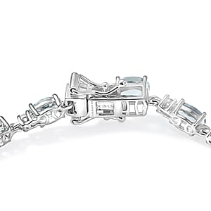 Premium Mangoro Santo Aquamarine and Luxuriant Lab Grown Diamond G-H SI 8.35 ctw Bracelet in Rhodium Over Sterling Silver (7.25 In)
