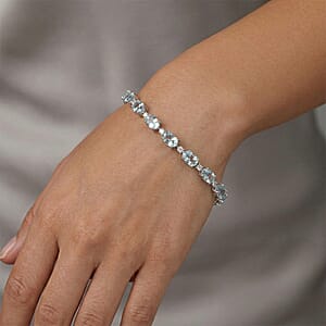 Premium Mangoro Santo Aquamarine and Luxuriant Lab Grown Diamond G-H SI 7.40 ctw Timeless Bracelet in Rhodium Over Sterling Silver (6.50 In)