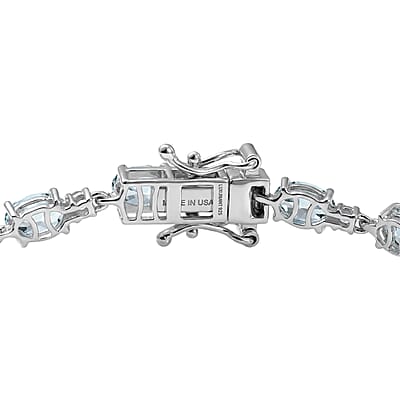 Premium Mangoro Aquamarine and Luxuriant Lab Grown Diamond G-H SI 7.40 ctw Timeless Bracelet in Rhodium Over Sterling Silver (6.50 In)