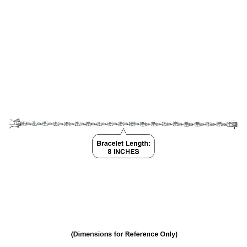 Premium Mangoro Aquamarine and Luxuriant Lab Grown Diamond G-H SI 9.30 ctw Timeless Bracelet in Rhodium Over Sterling Silver (8.00 In)