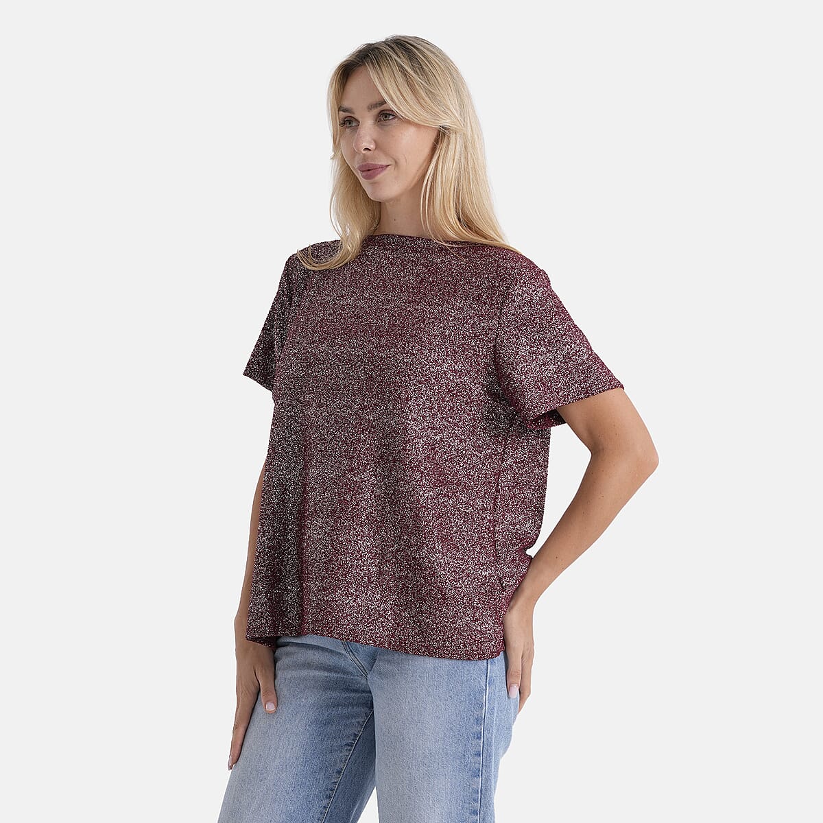 La Marey Burgundy Glitter Top - One Size Fits Most image number 3
