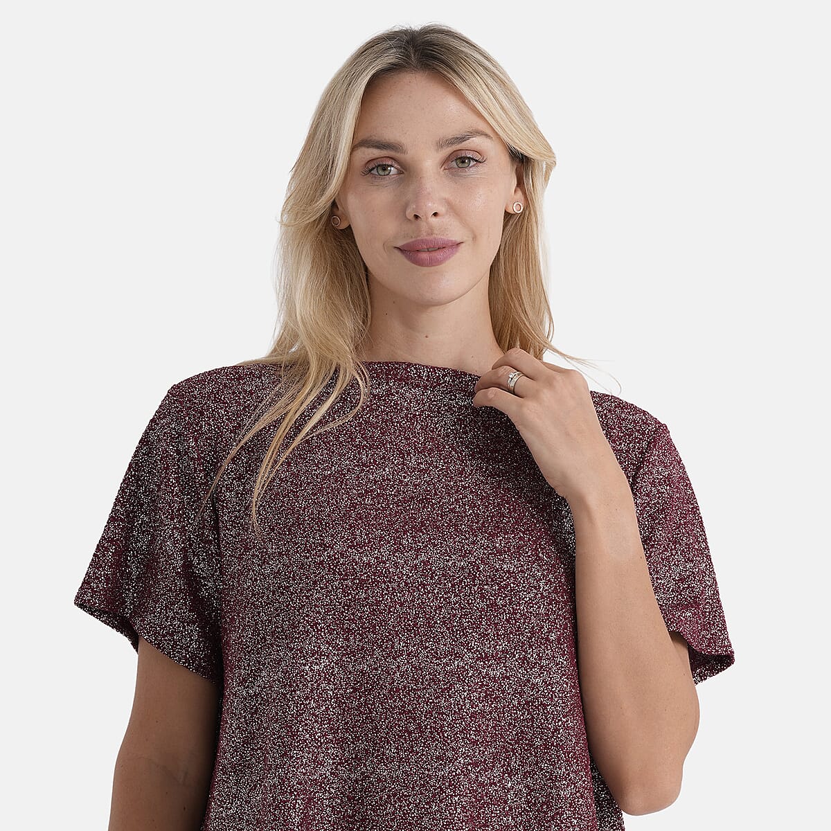 La Marey Burgundy Glitter Top - One Size Fits Most image number 4