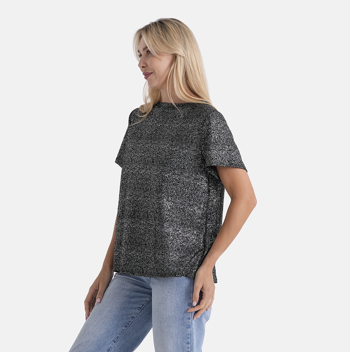 La Marey Black Glitter Top - One Size Fits Most image number 3