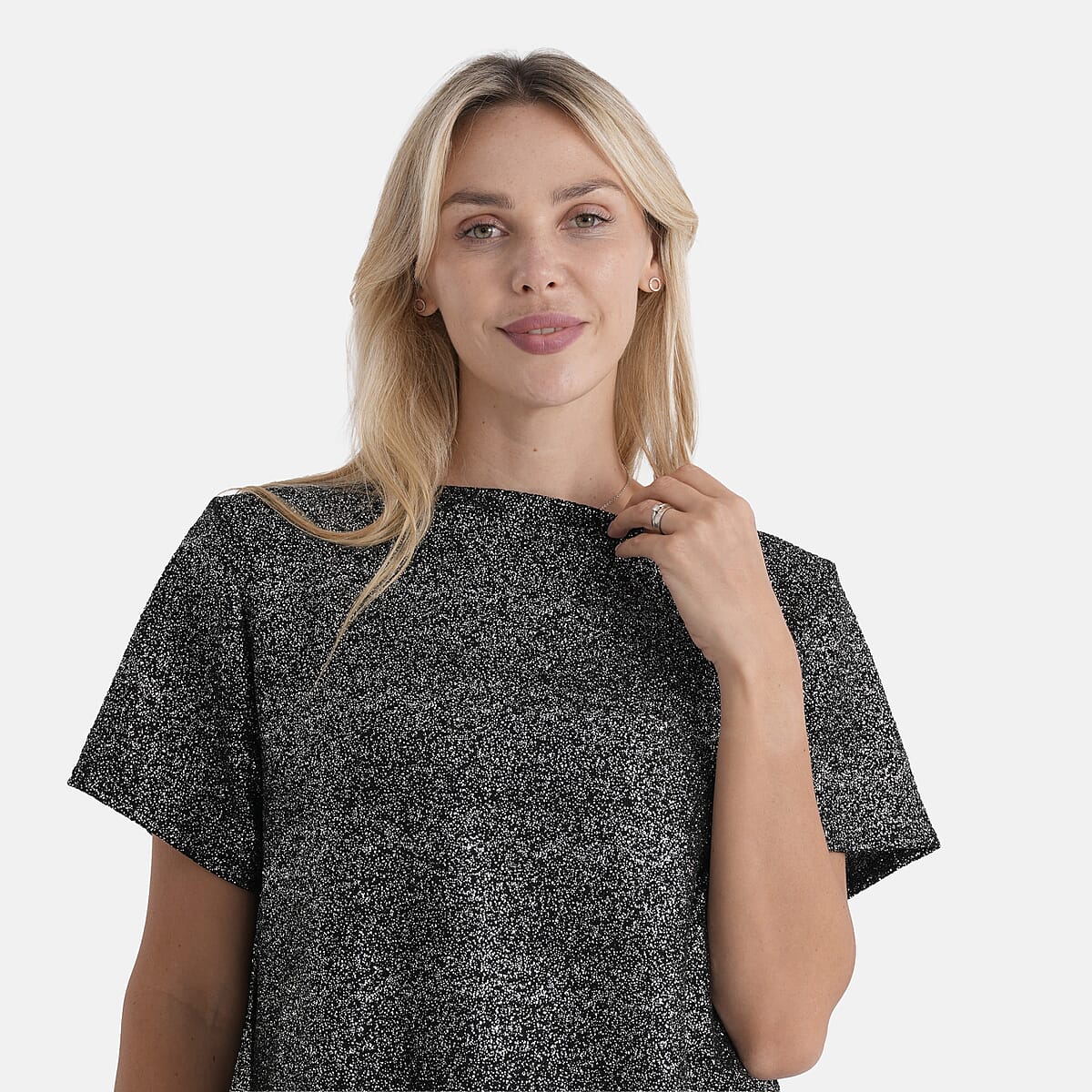 La Marey Black Glitter Top - One Size Fits Most image number 4