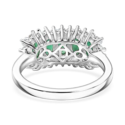 D'Joy Premium Kagem Zambian Emerald and Moissanite 1.50 ctw Empress Curve Ring in Rhodium Over Sterling Silver (Size 6.0)