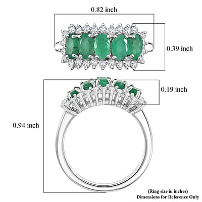 D'Joy Premium Kagem Zambian Emerald and Moissanite 1.50 ctw Empress Curve Ring in Rhodium Over Sterling Silver (Size 6.0)