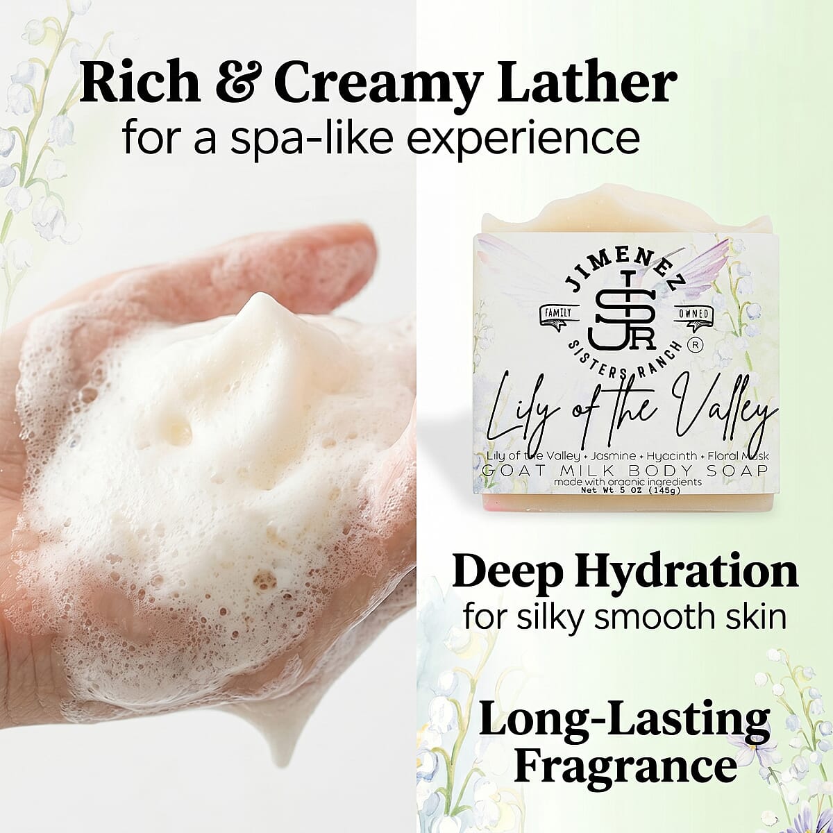 Jimenez Sisters Ranch Goat Milk Body Soap- Lily of the Valley (5oz) image number 4