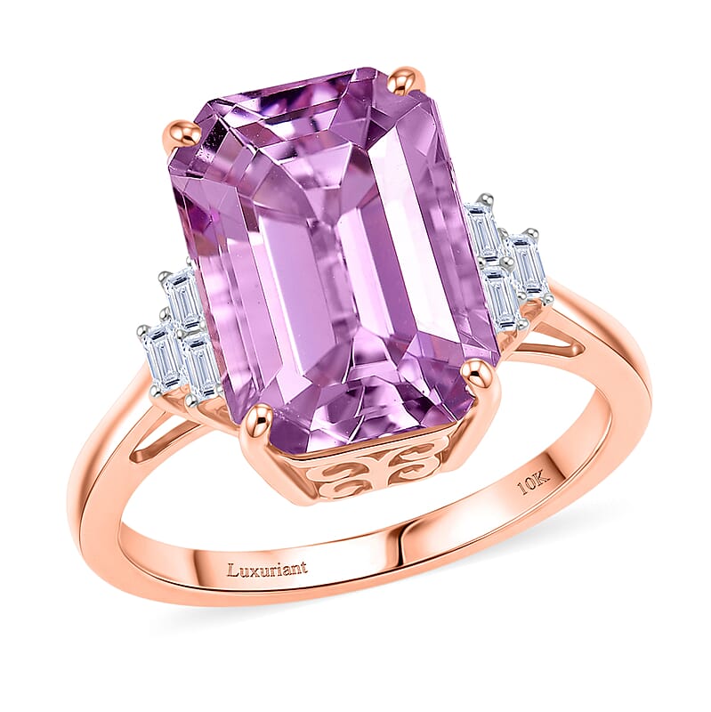 Premium Patroke Kunzite and Luxuriant Lab Grown Diamond E-F VS 10.70 ctw Majestic Rose Ring in 10K Rose Gold (Size 6.0)