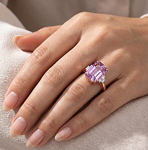 Premium Patroke Kunzite and Luxuriant Lab Grown Diamond E-F VS 10.70 ctw Majestic Rose Ring in 10K Rose Gold (Size 9.0)
