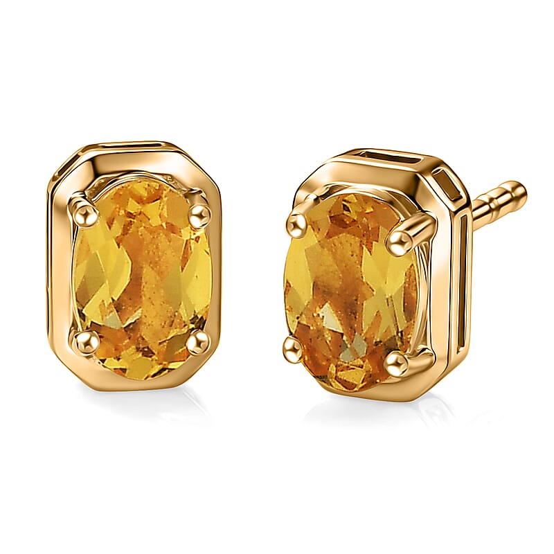 D'Joy AAA Brazilian Heliodor 0.80 ctw Stud Earrings in 18K Vermeil Yellow Gold Over Sterling Silver