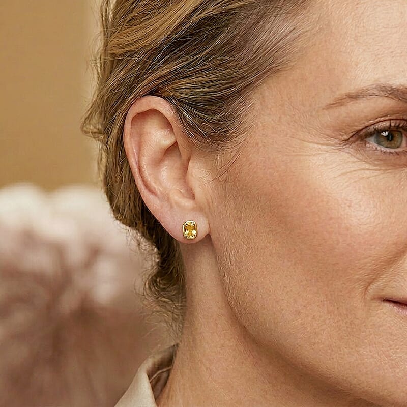 D'Joy AAA Brazilian Heliodor 0.80 ctw Stud Earrings in 18K Vermeil Yellow Gold Over Sterling Silver