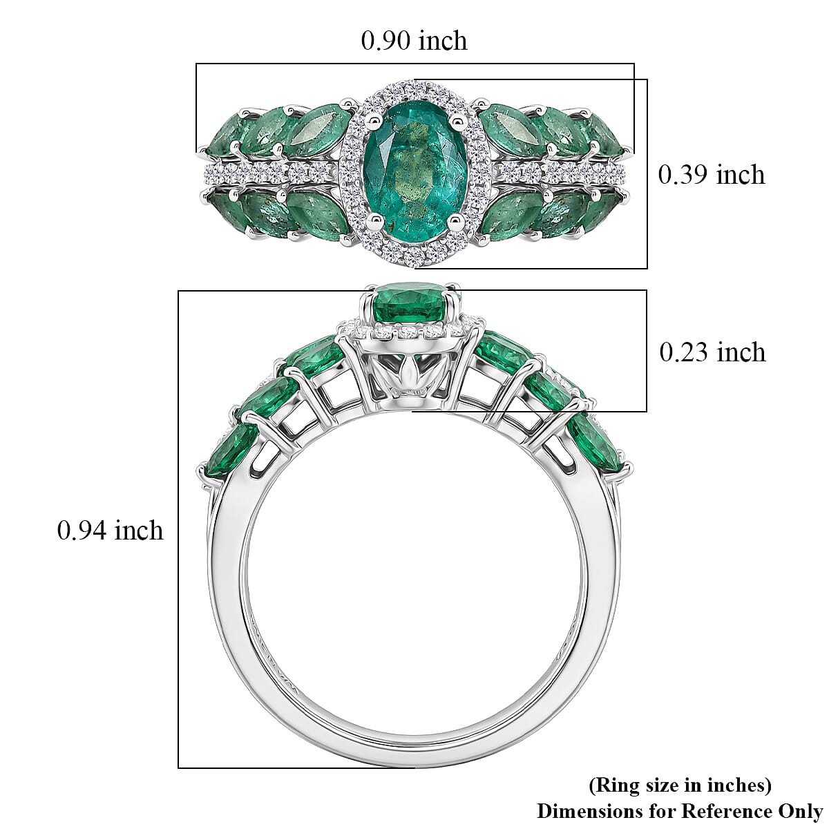 D'Joy Premium Kagem Zambian Emerald and Moissanite 1.65 ctw Patel Leaf Ring in Rhodium Over Sterling Silver (Size 10.0)