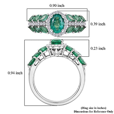 D'Joy Premium Kagem Zambian Emerald and Moissanite 1.65 ctw Patel Leaf Ring in Rhodium Over Sterling Silver (Size 10.0)