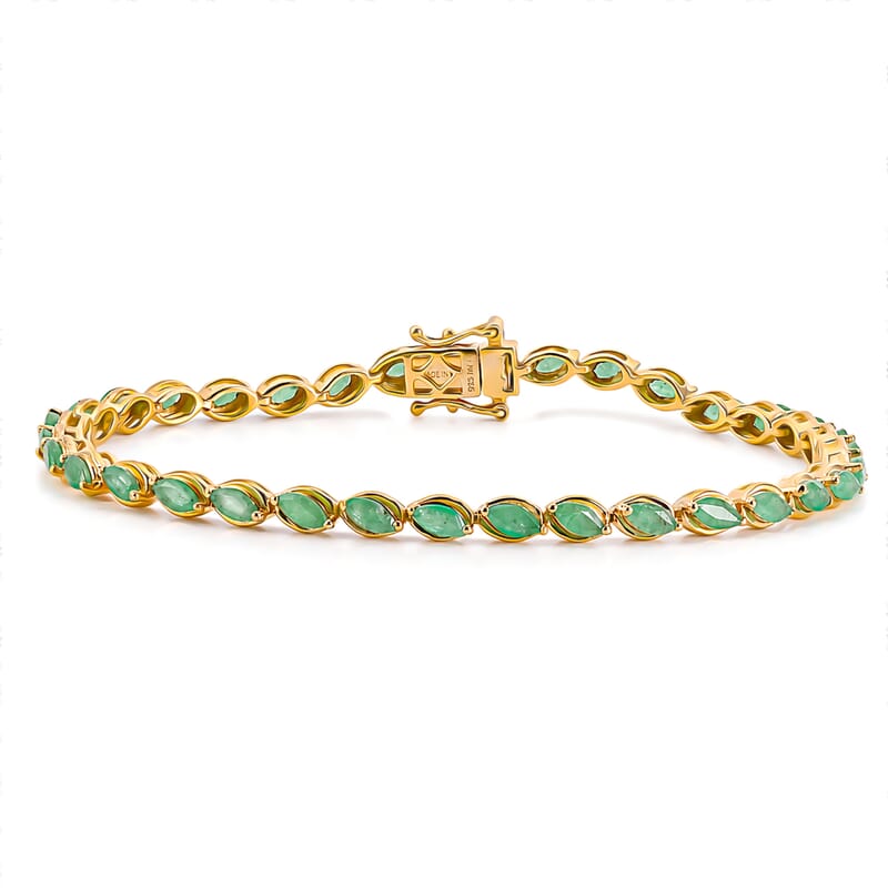 Doorbuster D'Joy Premium Zambian Emerald 3.60 ctw Vine Bracelet in 18K Vermeil Yellow Gold Over Sterling Silver (6.50 In)