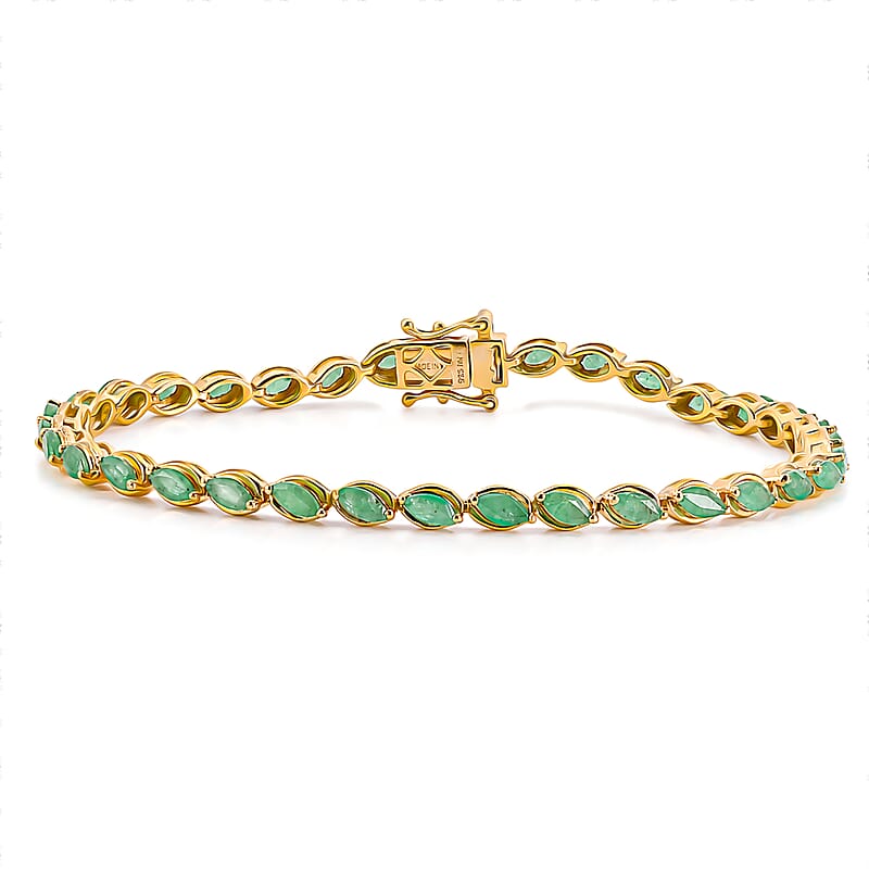D'Joy Premium Zambian Emerald 3.60 ctw Vine Bracelet in 18K Vermeil Yellow Gold Over Sterling Silver (6.50 In)