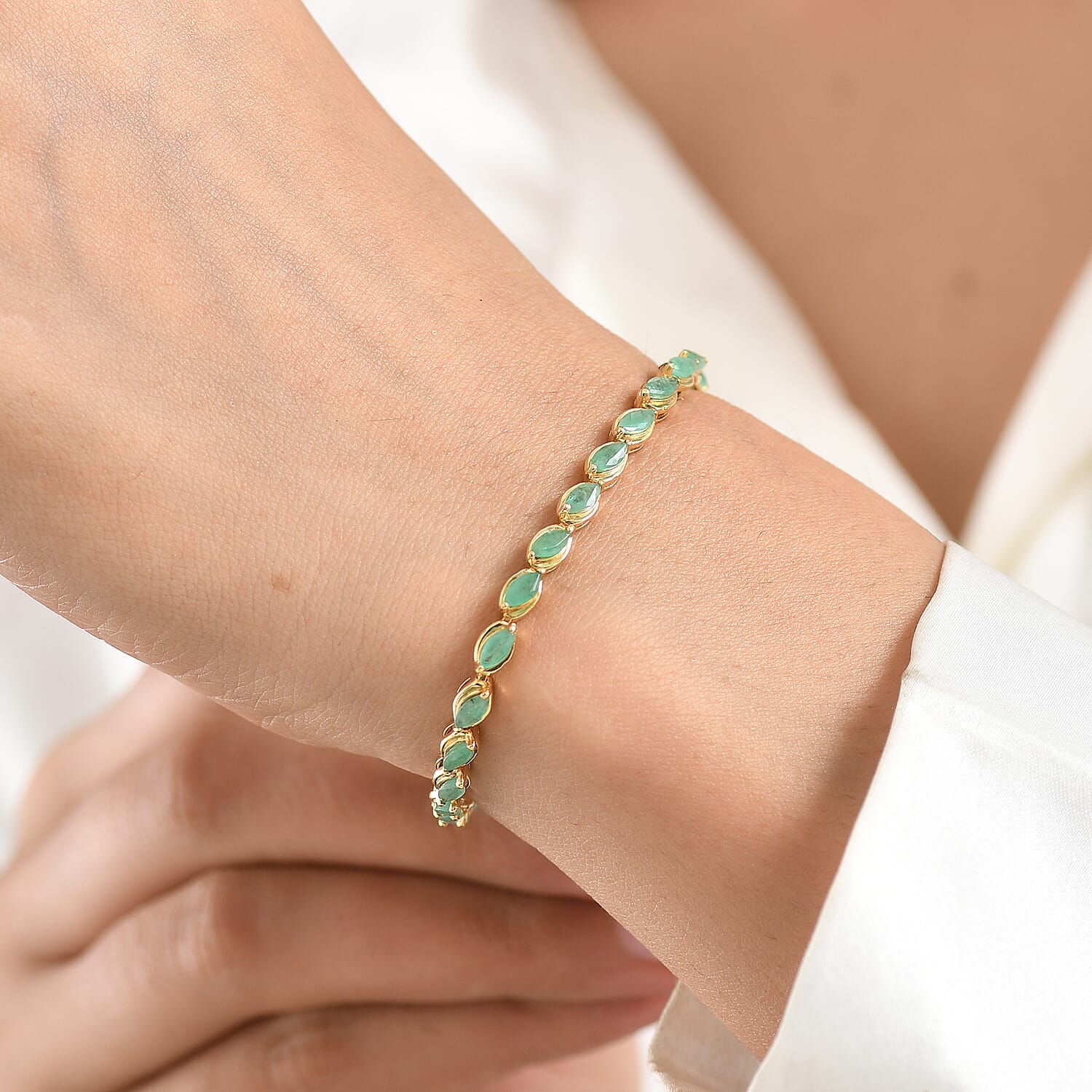 D'Joy Premium Zambian Emerald 3.60 ctw Vine Bracelet in 18K Vermeil Yellow Gold Over Sterling Silver (6.50 In)