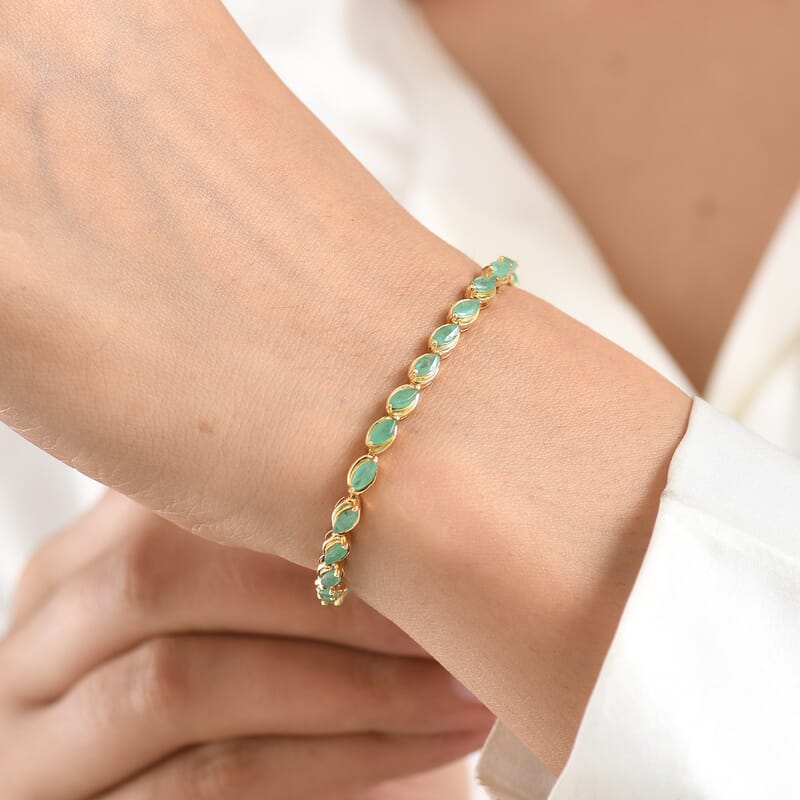 Doorbuster D'Joy Premium Zambian Emerald 3.60 ctw Vine Bracelet in 18K Vermeil Yellow Gold Over Sterling Silver (6.50 In)