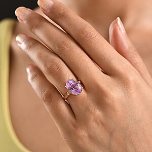 Premium Patroke Kunzite and Luxuriant Lab Grown Diamond G-H SI 7.70 ctw Eternal Blush Ring in 18K Vermeil Rose Gold Over Sterling Silver (Size 6.0)