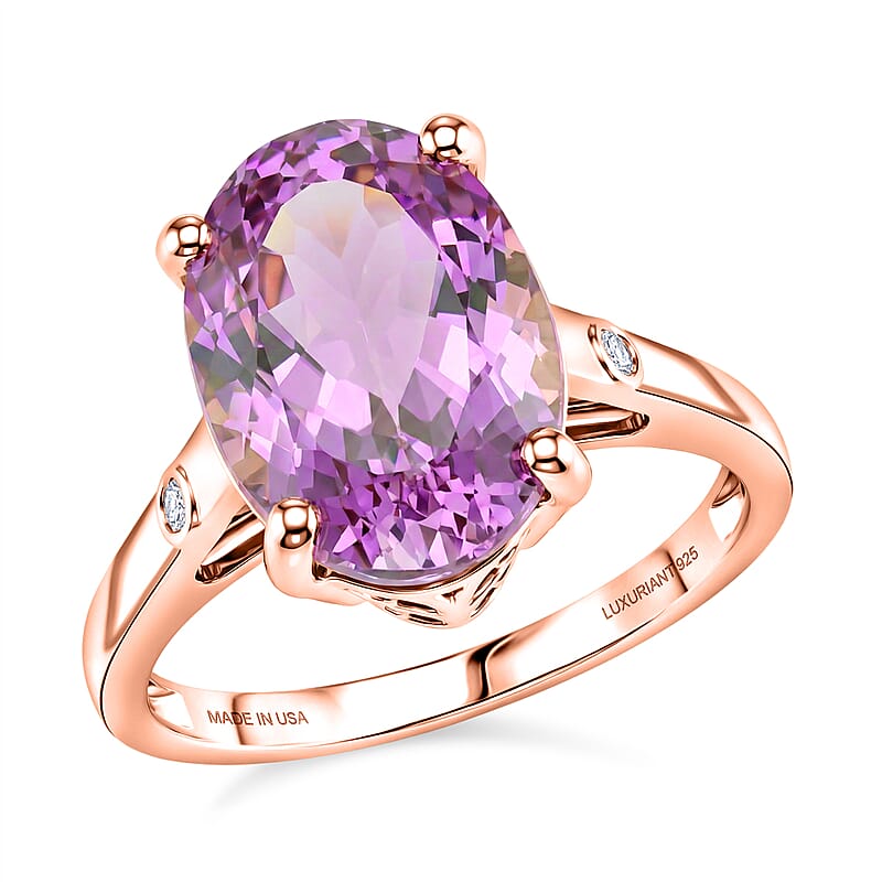 Premium Patroke Kunzite and Luxuriant Lab Grown Diamond G-H SI 7.70 ctw Eternal Blush Ring in 18K Vermeil Rose Gold Over Sterling Silver (Size 7.0)