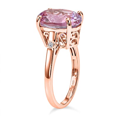 Premium Patroke Kunzite and Luxuriant Lab Grown Diamond G-H SI 7.70 ctw Eternal Blush Ring in 18K Vermeil Rose Gold Over Sterling Silver (Size 7.0)