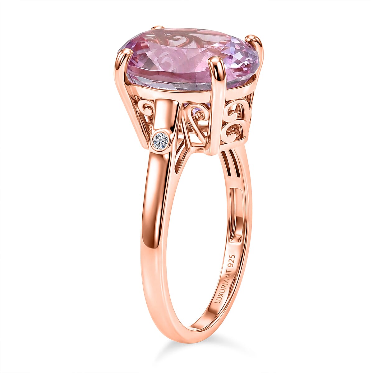 Patroke Kunzite, Luxuriant Lab Grown Diamond (G-H, SI) Ring in 18K Vermeil RG Over Sterling Silver (Size 6.0) 7.70 ctw image number 3