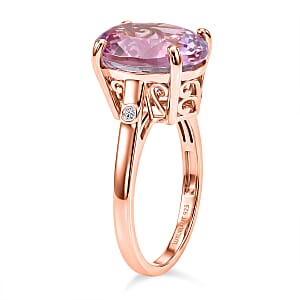 Patroke Kunzite, Luxuriant Lab Grown Diamond (G-H, SI) Ring in 18K Vermeil RG Over Sterling Silver (Size 6.0) 7.70 ctw