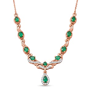D'Joy Premium Kagem Zambian Emerald and Moissanite 1.65 ctw Drop Necklace in 18K Vermeil Rose Gold Over Sterling Silver 20 Inches 