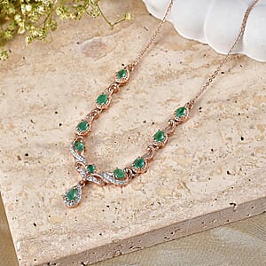 D'Joy Premium Kagem Zambian Emerald and Moissanite 1.65 ctw Drop Necklace in 18K Vermeil Rose Gold Over Sterling Silver 20 Inches 