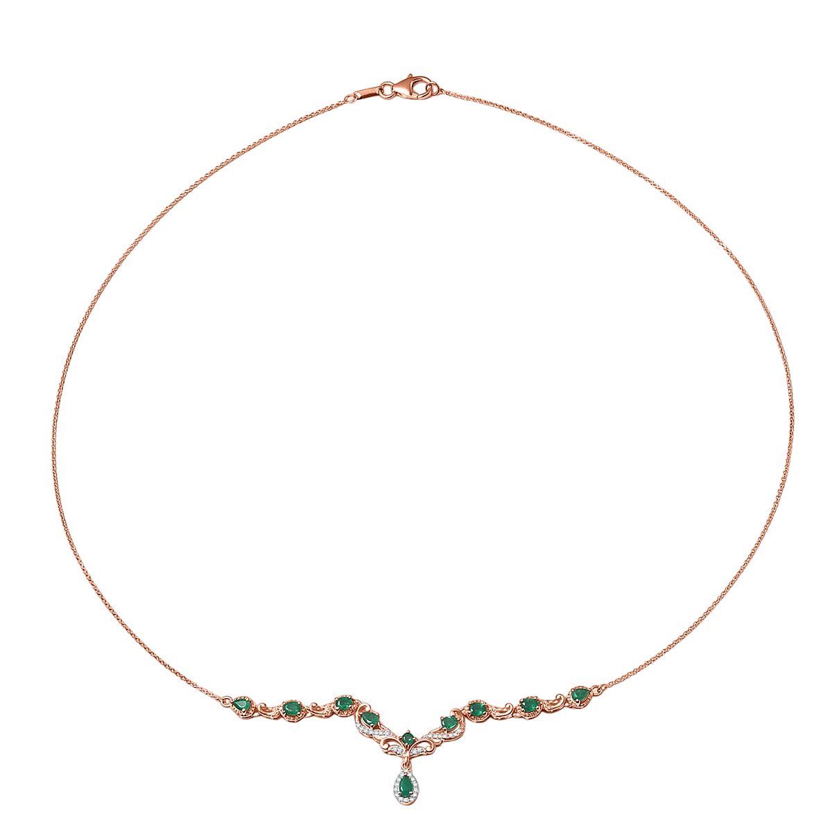 D'Joy Premium Kagem Zambian Emerald and Moissanite 1.65 ctw Drop Necklace in 18K Vermeil Rose Gold Over Sterling Silver 20 Inches  image number 3