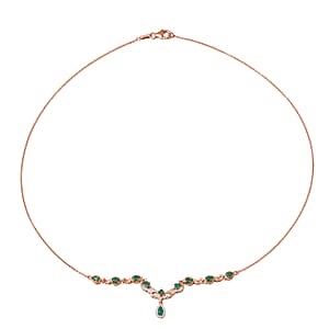 D'Joy Premium Kagem Zambian Emerald and Moissanite 1.65 ctw Drop Necklace in 18K Vermeil Rose Gold Over Sterling Silver 20 Inches 