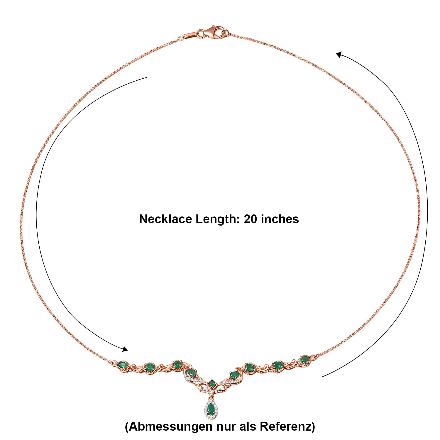 D'Joy Premium Kagem Zambian Emerald and Moissanite 1.65 ctw Drop Necklace in 18K Vermeil Rose Gold Over Sterling Silver 20 Inches